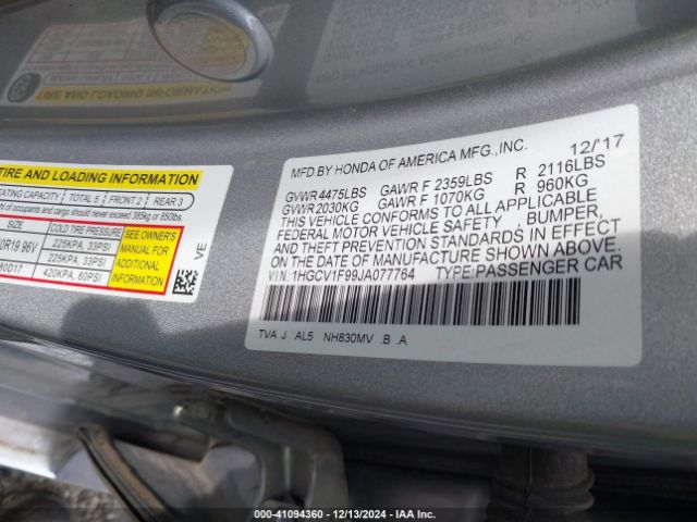 1HGCV1F99JA077764 Honda Accord Touring