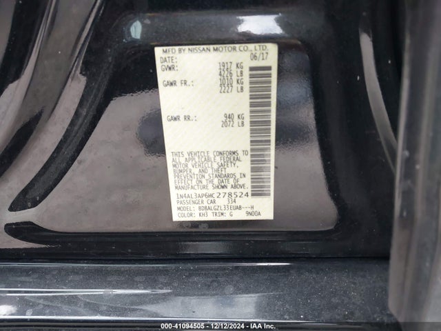 Nissan Altima 2.5 S 2017 1N4AL3AP6HC278524 Image 9