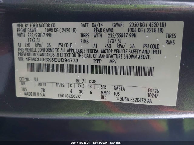 Ford ESCAPE SE 2014 1FMCU0GX5EUD94773 Image 9