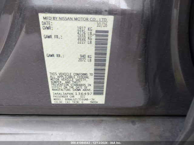 1N4AL3APXHC136497 Nissan Altima 2.5 S