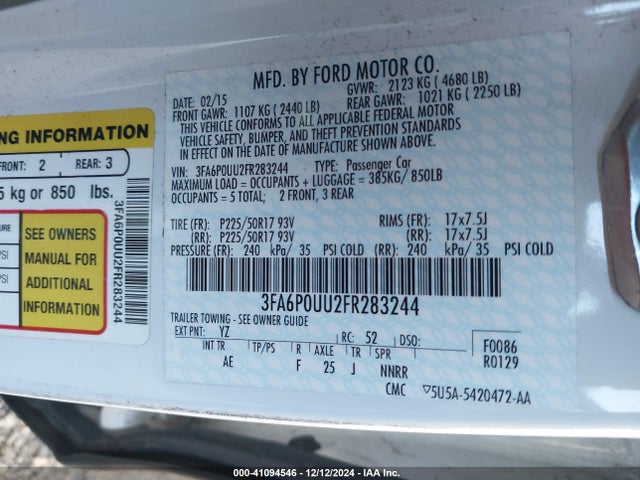 Ford Fusion Hybrid S 2015 3FA6P0UU2FR283244 Image 9