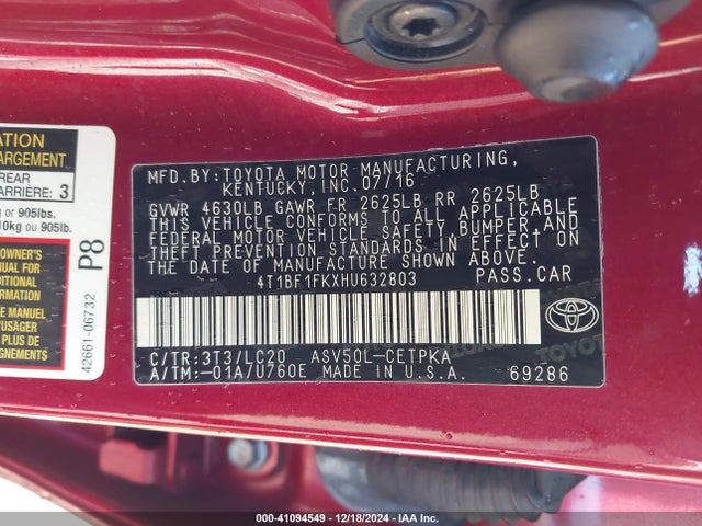 Toyota CAMRY XSE 2017 4T1BF1FKXHU632803 Image 9