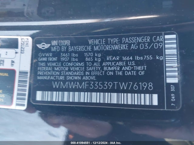 2009 MINI COOPER WMWMF33539TW76198 Photo 8