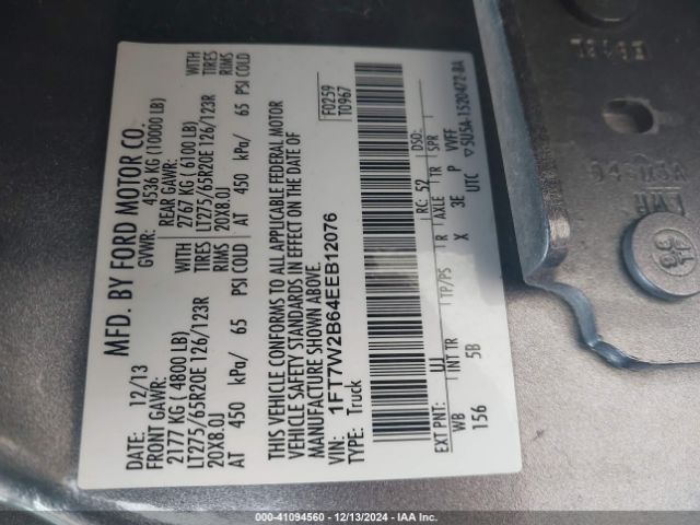 1FT7W2B64EEB12076 Ford F-250 Lariat