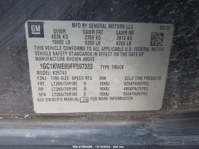 Chevrolet Silverado 2500hd Ltz 2015 1GC1KWE89FF597333 Image 9