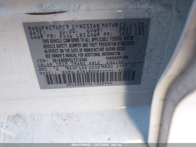 3N1AB8BV5LY312446 Nissan Sentra S Xtronic Cvt