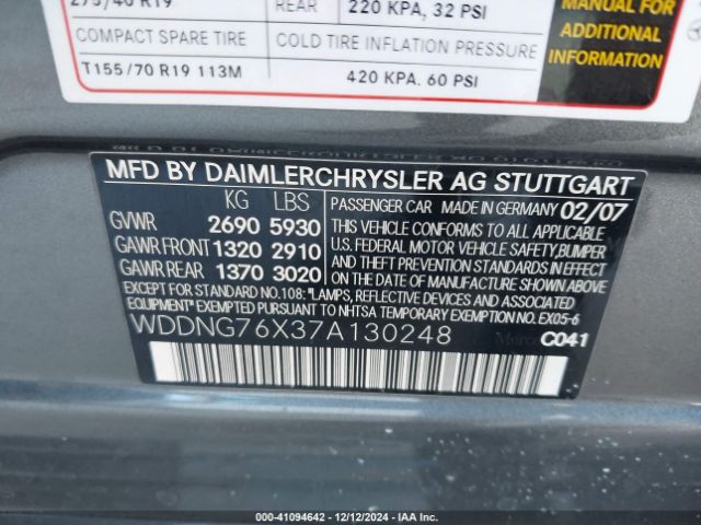 2007 MERCEDES-BENZ S 600 WDDNG76X37A130248 Photo 8