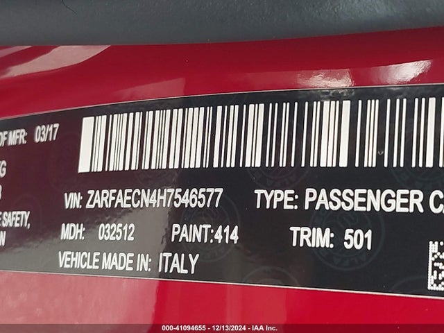 ZARFAECN4H7546577 Alfa Romeo Giulia Ti Rwd