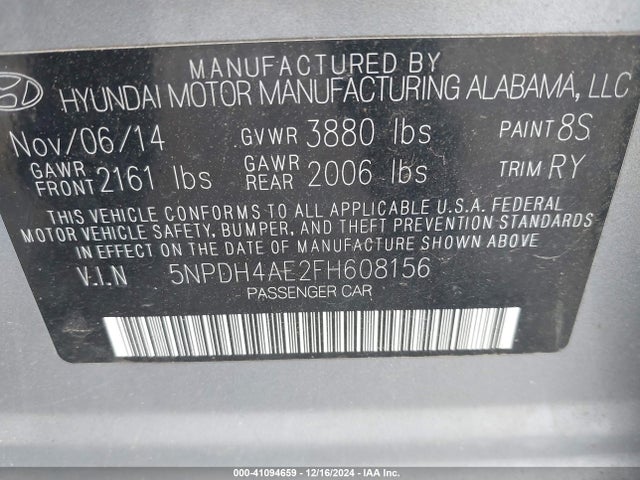 Hyundai ELANTRA SE 2015 5NPDH4AE2FH608156 Image 9