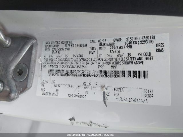 1FMCU9GXXGUA84299 Ford ESCAPE SE