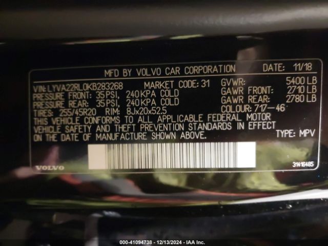 LYVA22RL0KB283268 Volvo Xc60 T6 Inscription