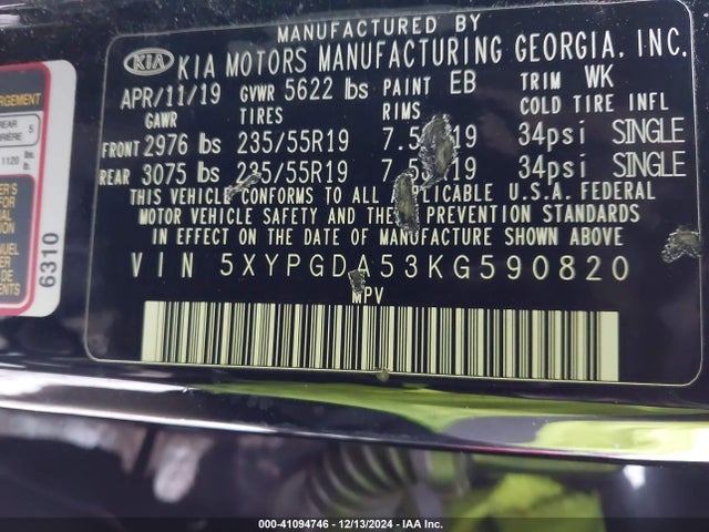KIA Sorento 3.3l S 2019 5XYPGDA53KG590820 Image 9