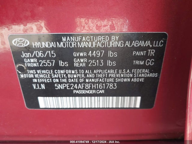 Hyundai SONATA SE 2015 5NPE24AF8FH161783 Image 9