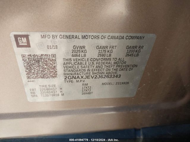 2GNAXJEV2J6263343 Chevrolet EQUINOX LT