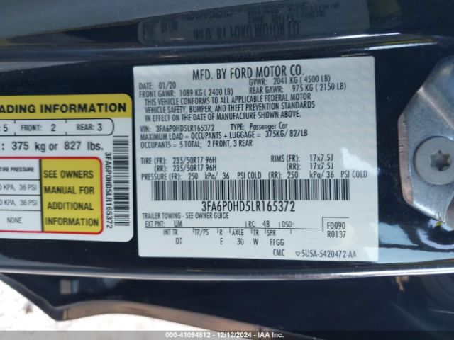 3FA6P0HD5LR165372 Ford FUSION SE