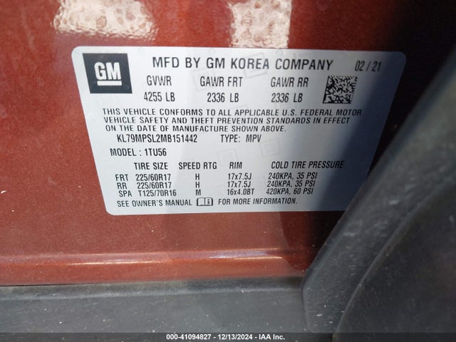 KL79MPSL2MB151442 Chevrolet Trailblazer Fwd Lt