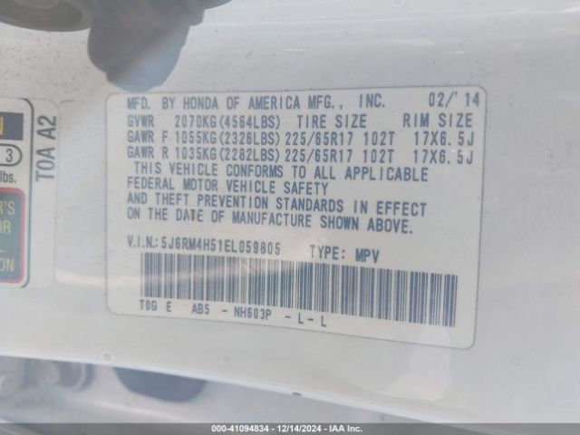 5J6RM4H51EL059805 Honda CR-V EX