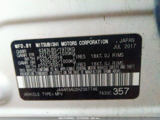 JA4AR3AU2HZ067746 Mitsubishi Outlander Sport 2.0 Es
