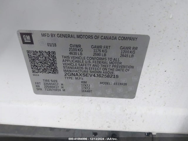 2GNAXSEV4J6258215 Chevrolet EQUINOX LT