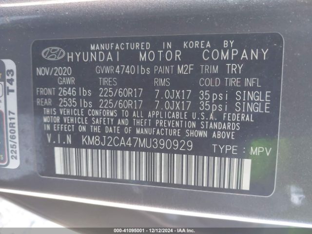 KM8J2CA47MU390929 Hyundai TUCSON SE