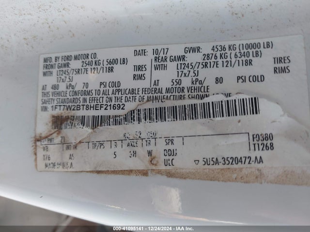 1FT7W2BT8HEF21692 Ford F-250 Xl