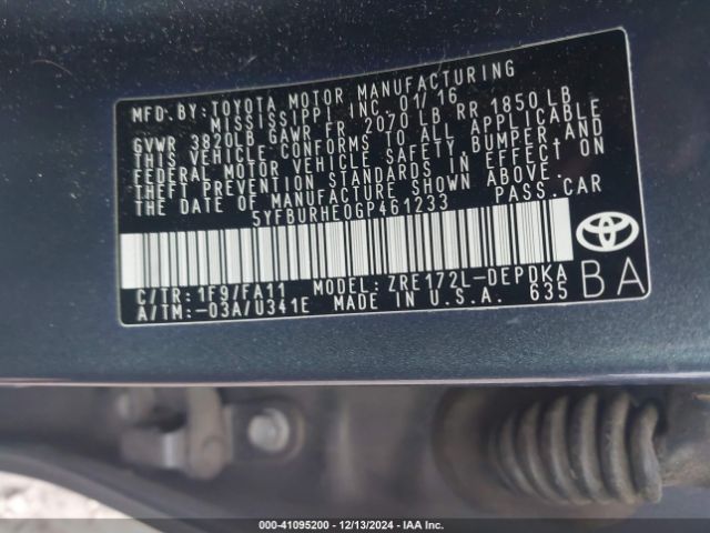 5YFBURHE0GP461233 Toyota COROLLA L