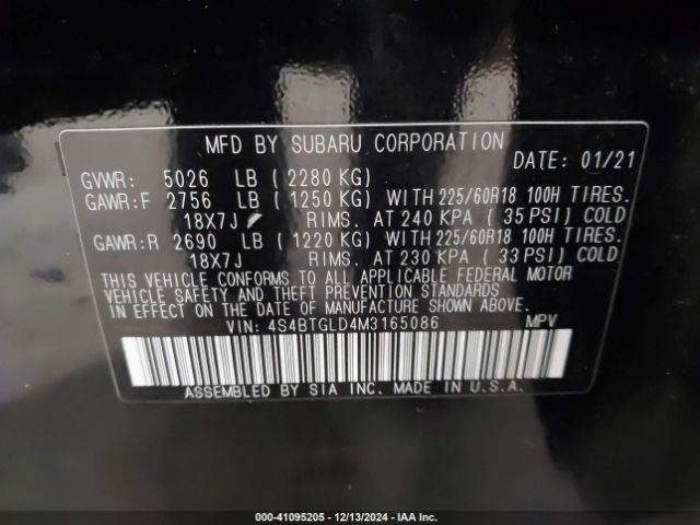 4S4BTGLD4M3165086 Subaru Outback Onyx Edition Xt