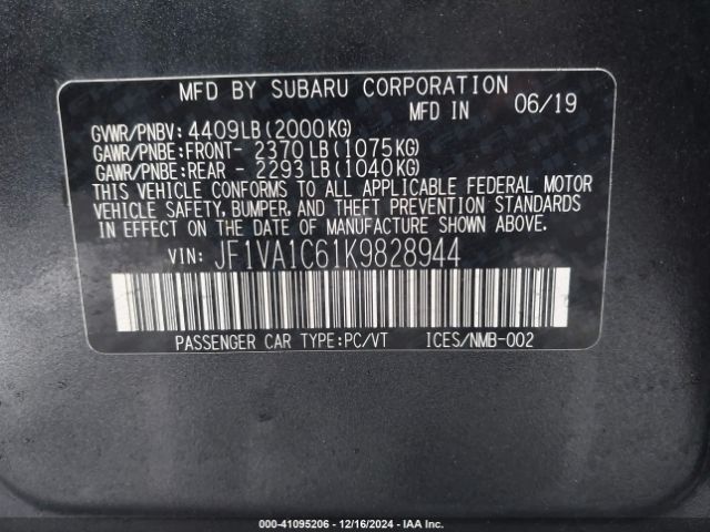 JF1VA1C61K9828944 Subaru Wrx Premium