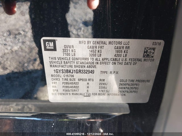 2016 CADILLAC ESCALADE 1GYS3BKJ1GR332949 Photo 8