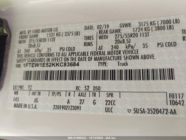 Ford F-150 Xl 2019 1FTEW1E52KKC83684 Image 9