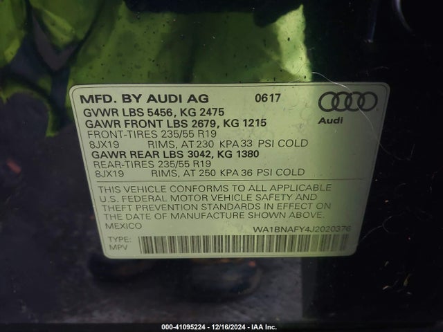 WA1BNAFY4J2020376 Audi Q5 2.0t Premium/2.0t Tech Premium