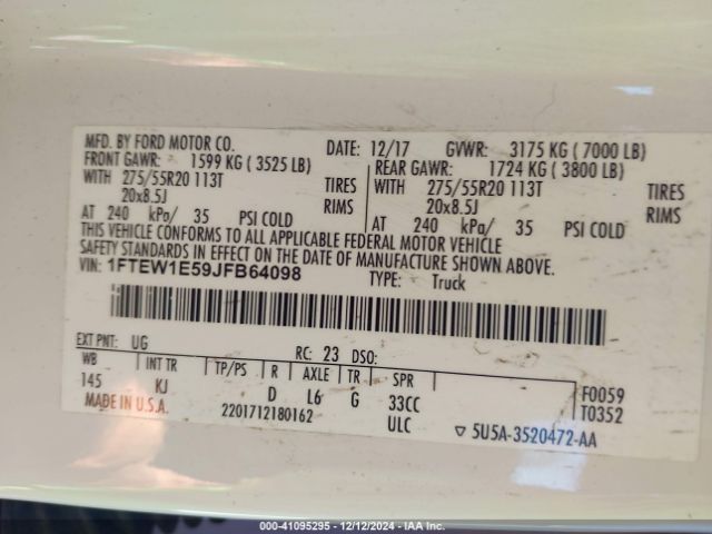 1FTEW1E59JFB64098 Ford F150 Supercrew