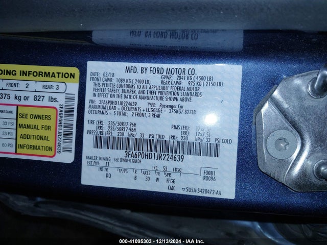 Ford FUSION SE 2018 3FA6P0HD1JR224639 Image 9