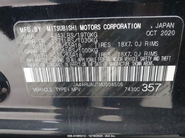 JA4ARUAU1MU004506 Mitsubishi Outlander Sport 2.0 Be Awc/2.0 Es Awc/2.0 Le Awc/2.0 Se Awc