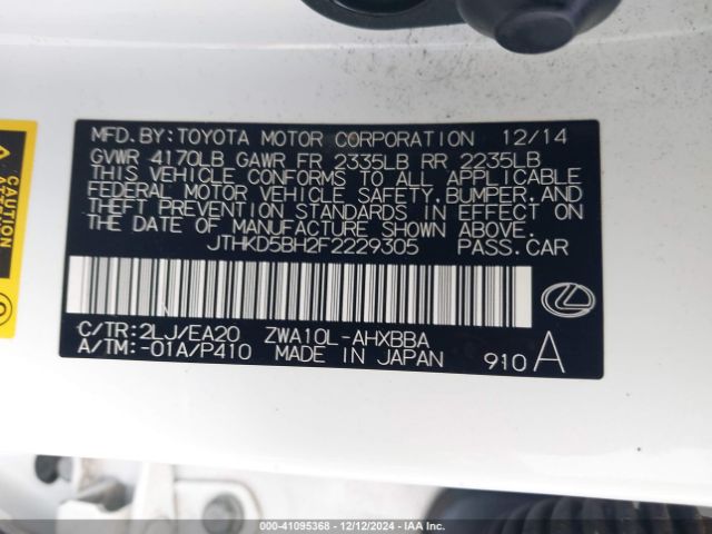 JTHKD5BH2F2229305 Lexus CT 200H