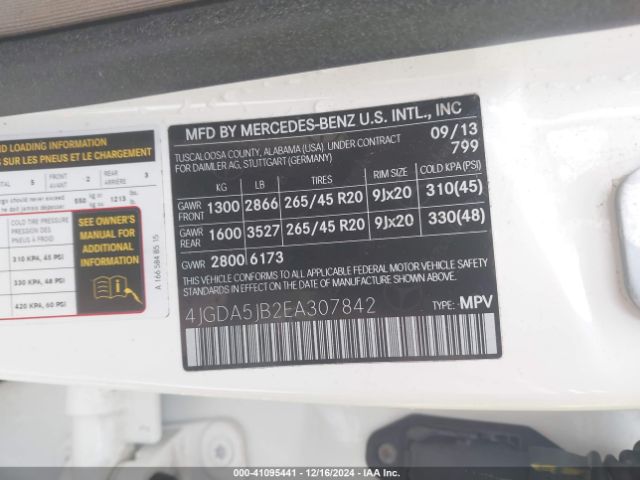 4JGDA5JB2EA307842 Mercedes-Benz ML 350