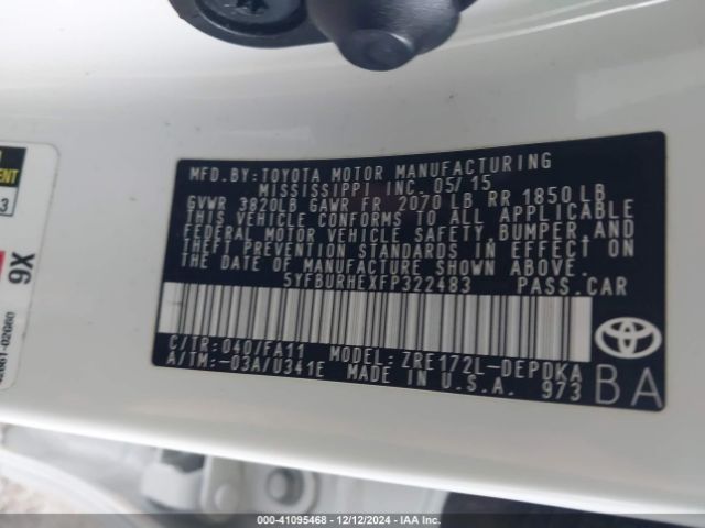 5YFBURHEXFP322483 Toyota COROLLA L