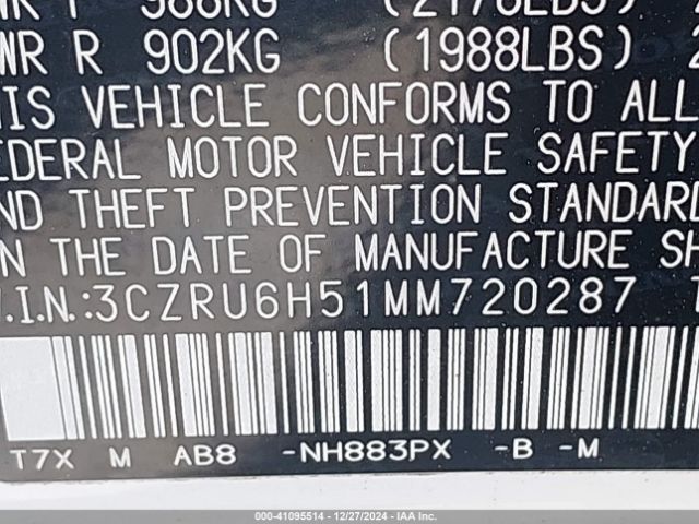 3CZRU6H51MM720287 Honda Hr-v Awd Ex