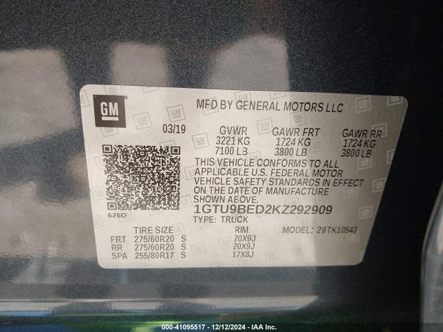 GMC Sierra 1500 Sle 2019 1GTU9BED2KZ292909 Image 9