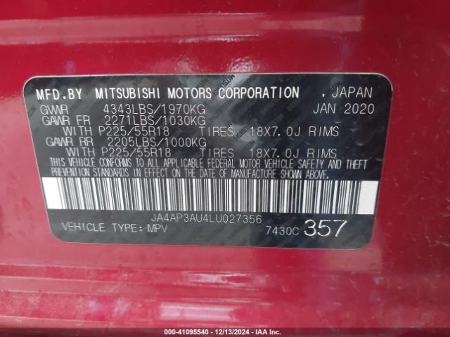 JA4AP3AU4LU027356 Mitsubishi Outlander Sport 2.0 Es