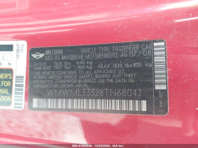 2008 MINI COOPER CLUBMAN WMWML33528TN68047 Photo 8