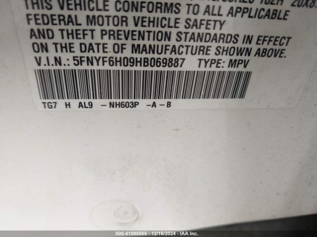 5FNYF6H09HB069887 Honda Pilot Elite