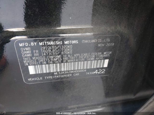 ML32A3HJ9KH004804 Mitsubishi MIRAGE ES