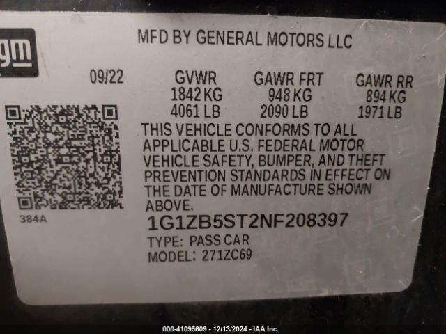 1G1ZB5ST2NF208397 Chevrolet Malibu Fwd Ls