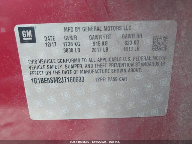 1G1BE5SM2J7160633 Chevrolet Cruze Lt Auto