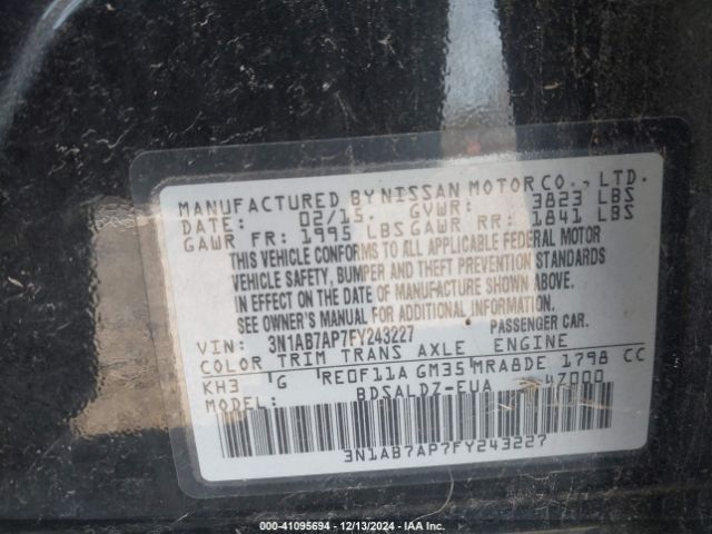 3N1AB7AP7FY243227 Nissan Sentra Fe+ S/s/sl/sr/sv