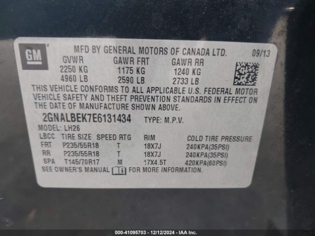 2GNALBEK7E6131434 Chevrolet EQUINOX 1LT
