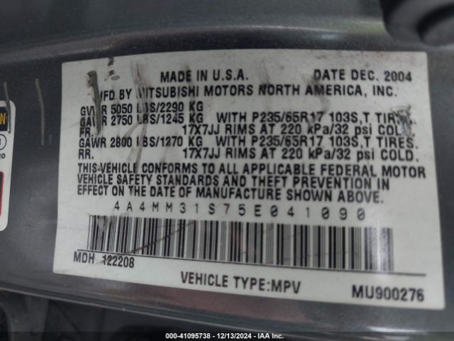 2005 MITSUBISHI ENDEAVOR 4A4MM31S75E041090 Photo 8