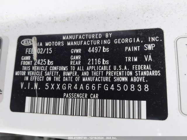 5XXGR4A66FG450838 KIA Optima Sxl Turbo