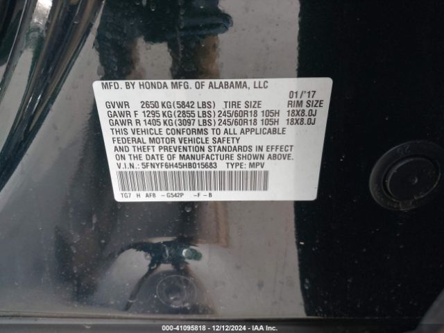 5FNYF6H45HB015683 Honda Pilot Ex